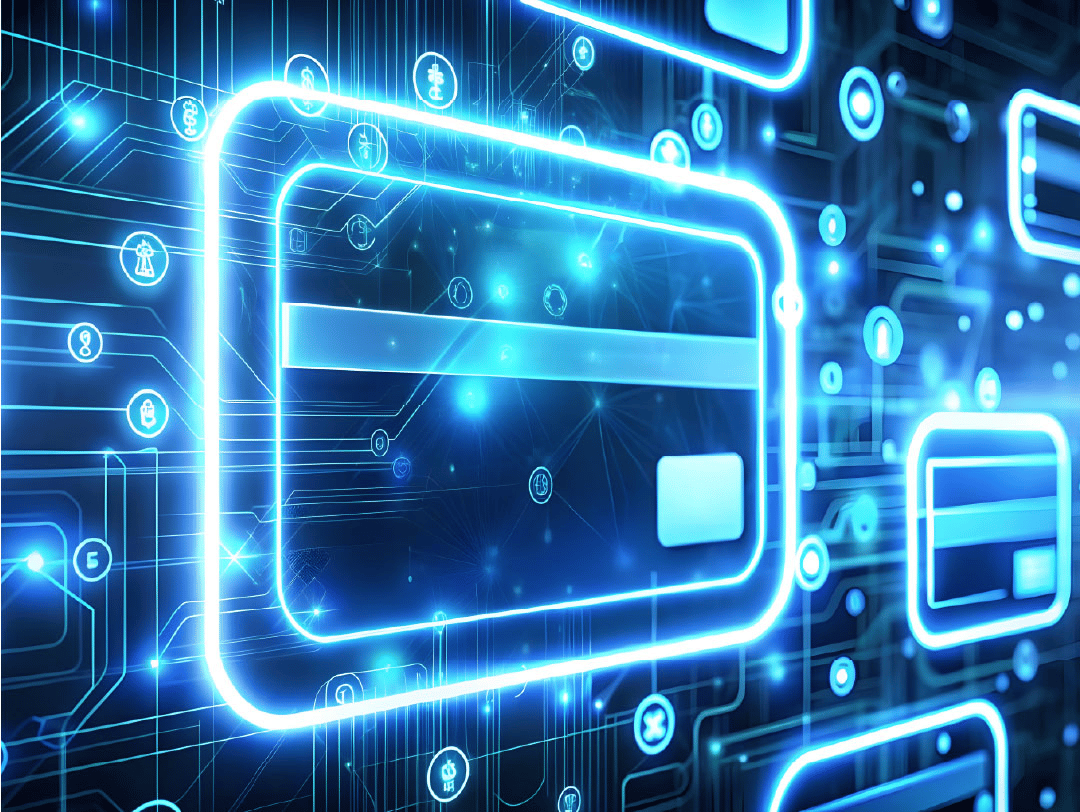 Tarjeta de pago digital en un entorno tecnológico con circuitos, imagen de concepto Fintech.